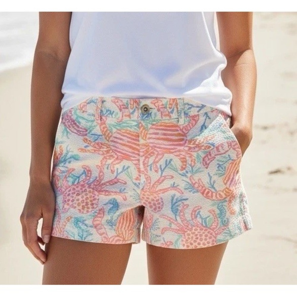 Lilly Pulitzer The Walsh Shorts Getting Steamy Size 10 Beachy Crabs Pink Blue